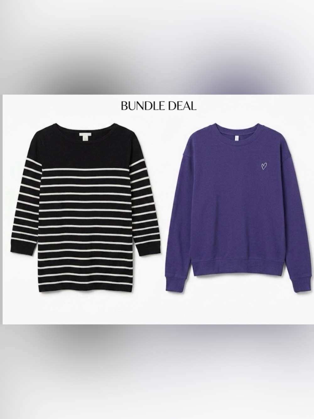 H&M Crewneck Sweatshirt and Striped Boatneck Sweater Bundle